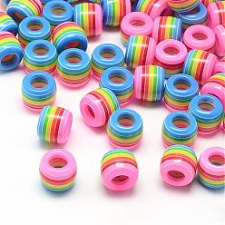 Pearl Pink Opaque Stripe Resin European Beads, Large Hole Beads, Barrel, Pearl Pink, 12x10.5mm, Hole: 5.5mm