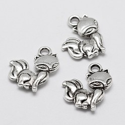 Antique Silver Alloy Charms, Fox, Antique Silver, 15x12x3mm, Hole: 2mm