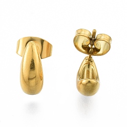 Golden 304 Stainless Steel Teardrop Stud Earrings for Women, Golden, 10x4.5mm, Pin: 0.7mm