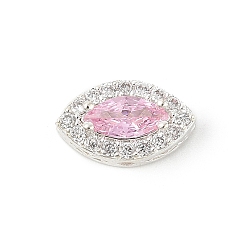 Бледно-Розовый Латунные микро проложить кубического циркония бусы, лошадиный глаз , без свинца и без кадмия, долговечный, розовый жемчуг, 13x7.5x6 мм, отверстие : 1 мм