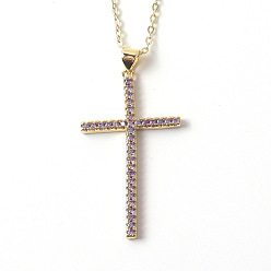 01 Vintage Religious Gold Plated CZ Cross Pendant for Women - Creative Colorful Diamond Fashion Necklace