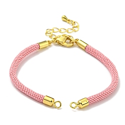 Pink Nylon Cords Bracelet Makings Fit for Connector Charms, with Brass Findings and 304 Stainless Steel Lobster Claw Clasps, Long-Lasting Plated, Pink, 6-1/2~6-3/4 inch(16.5~17cm), Hole: 1.8mm
