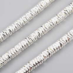 Silver Plated Electroplated Non-magnetic Synthetic Hematite Beads Strands, Wave Flat Round/Disc, Silver Plated, 6x1.5mm, Hole: 1mm, about 230pcs/Strand, 15.94 inch(40.5cm)