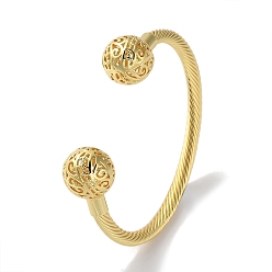 Real 18K Gold Plated Rack Plating Brass Cuff Bangles, Torque Bangles, Lead Free & Cadmium Free, Real 18K Gold Plated, Inner Diameter: 2-3/8x3-1/8 inch(6.15x7.9cm)