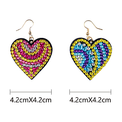 Mixed Color DIY Heart Dangle Earring Making Diamond Painting Kits, Flower Pattern, Mixed Color, Pendant: 42x42mm, 2 pairs/set