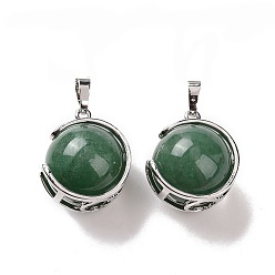 Green Aventurine Natural Green Aventurine Pendants, Ball Sphere Charms with Platinum Tone Brass Findings, 24x21x18mm, Hole: 8x5mm