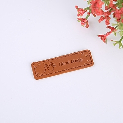 Word PU Leather Label Tags, Clothing Handmade Labels, for DIY Jeans, Bags, Shoes, Hat Accessories, Rectangle, Word, 50x16mm