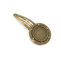 Antique Bronze Alloy Snap Hair Clip Finding, Cabochon Settings, Antique Bronze, Inner Diameter: 20mm