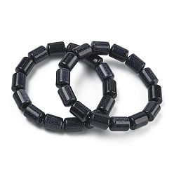 Синий Драгоценный Камень Синтетические браслеты из бусин синего золотистого камня в виде колонны, эластичные, для женщин и мужчин., внутренний диаметр: 2.17 дюйм (5.5 см)