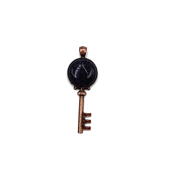 Blue Goldstone Synthetic Blue Goldstone Big Pendants, Red Copper Plated Alloy Key Charms, 62x22mm
