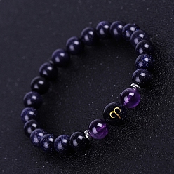 Amethyst Natural Amethyst Beaded Stretch Bracelets, with Synthetic Blue Goldstone Constellation, 7-1/4 inch(18.5cm)