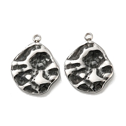 Antique Silver 304 Stainless Steel Pendants, Textured, Irregular Oval Charm, Antique Silver, 17x13x3mm, Hole: 1.5mm