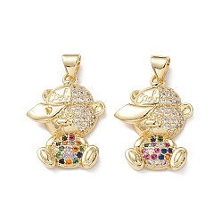 Разноцветный Латунные микро проложить кубического циркония подвески, реальный 16 k позолоченный, нести прелести, красочный, 22.5x17x4.5 мм, отверстие : 5x3 мм.