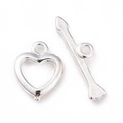 925 Sterling Silver Plated Eco-friendly Brass Toggle Clasps, Cadmium Free & Lead Free, Long-Lasting Plated, Heart, 925 Sterling Silver Plated, Heart: 10.5x8.5x1.5mm, Bar: 4x17x1.5mm, Hole: 1.2mm