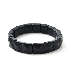 Синий Драгоценный Камень Квадратные синтетические синие золотые бусины эластичные браслеты для женщин и мужчин, внутренний диаметр: 2-1/4~2-3/8 дюйм (5.55~5.95 см)