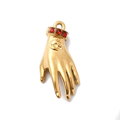 Светло-сиамский 304 подвески из нержавеющей стали с микропаве из стразов, ручные прелести, ионное покрытие (ip), реальный 18 k позолоченный, Light Siam, 21.5x10x6 мм, отверстие : 1.2 мм