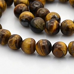 Tiger Eye Natural Tiger Eye Round Beads Strands, Tiger Eye, 10mm, Hole: 1mm, about 40pcs/strand, 15.7 inch