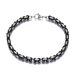 Noir Deux tons 201 bracelet chaîne byzantine en acier inoxydable pour hommes femmes, couleur inox, noir, 8-5/8 pouce (22 cm)