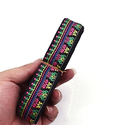 Black 6.5M Ethnic Style Flat Embroidery Polyester Ribbons, Jacquard Ribbon, Garment Accessories, Flower Pattern, Black, 1-1/4 inch(33mm), about 7.11 Yards(6.5m)/Bundle