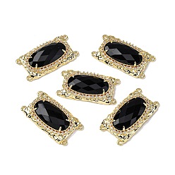 Обсидиан Латунные многорядные звенья с микропаве из кубического циркония и натуральным черным обсидианом, овальные, граненые, стойки покрытие, 30x16x5~5.5 мм, отверстие : 1.4 мм