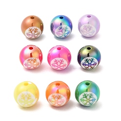 Mixed Color UV Plating Acrylic Beads, Iridescent, Round with Snowflake Pattern, Mixed Color, 15.5x15mm, Hole: 2.3mm