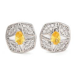 Золотистый Квадратные серьги-гвоздики с кубическим цирконием из латуни для женщин, платина, золотые, 13x13 мм