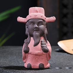 Pink Ceramics Buddhist Monk Statue, for Home Office Feng Shui Ornament, Pink, 53x85mm