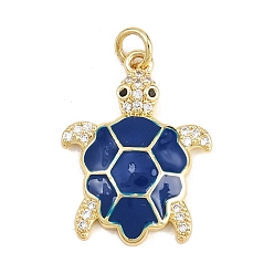 Темно-Синий Латунные микро проложить кубического циркония подвески, с эмалью, черепаховые чары, долговечный, стойки покрытие, без свинца и без кадмия, реальный 18 k позолоченный, темно-синий, 23x17x3 мм, отверстие : 3.2 мм