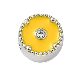 Желтый 304 нержавеющая сталь, эмаль, европейские бусины со стразами, бусины с большим отверстием, плоско-круглые, желтые, 10x7.5 мм, отверстие : 4.5 мм