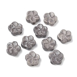 Dark Gray Vintage Handmade Porcelain Beads, Fancy Antique Glazed Porcelain, Flower, Dark Gray, 15x15x6mm, Hole: 2mm
