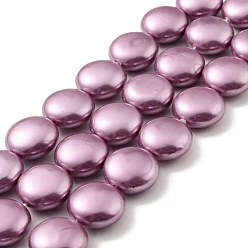Plum Electroplated Shell Pearl Beads Strands, Polished, Flat Round, Plum, 18x9~9.5mm, Hole: 0.6mm, about 22pcs/strand, 19.49 inch(49.5cm)