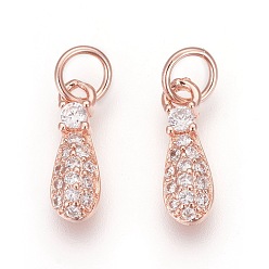 Розовое Золото Латунные подвески, с микро проложить кубического циркония, слеза, прозрачные, розовое золото , 12x4x3 мм, отверстие : 3.5 мм