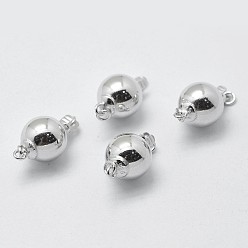 Platinum Rhodium Plated 925 Sterling Silver Box Clasps, with 925 Stamp, Round, Platinum, 18x10mm, Hole: 1mm