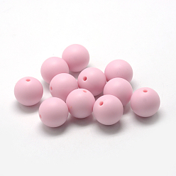 Pink Food Grade Eco-Friendly Silicone Beads, Round, Pink, 14~15mm, Hole: 2mm