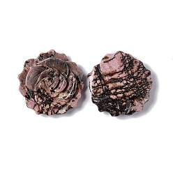 Rhodonite Natural Rhodonite Pendants, Flower Charms, 33~33.5x7mm, Hole: 1mm