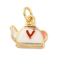 Настоящее золото 18K Латунные подвески, чайник с сердцем, с эмалью, долговечный, реальный 18 k позолоченный, 13x12 мм, отверстие : 3 мм