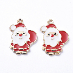 White Golden Plated Alloy Enamel Pendants, for Christmas, Santa Claus with the Red Bag, White, 23x17x2mm, Hole: 1mm
