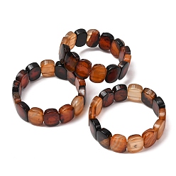 Saddle Brown Oval Natural Banded Agate(Dyed & Heated) Beaded Stretch Bracelets for Women Men, Saddle Brown, Inner Diameter: 2.40 inch(6.1cm)