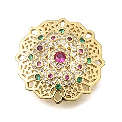 Цветок Латунные микропаве, цветные филигранные звенья с кубическим цирконием, соединительные подвески, без кадмия и без свинца, реальный 18 k позолоченный, стойки покрытие, долговечный, цветок, 23.5x6 мм, отверстие : 10x2 мм