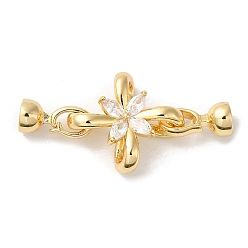 Golden Rack Plating Brass Pave Clear Cubic Zirconia Fold Over Clasps, Cadmium Free & Lead Free, Long-Lasting Plated, Flower, Golden, Flower: 23.5x21x9mm, Clasp: 15x7x7mm, Inner Diameter: 5.5mm