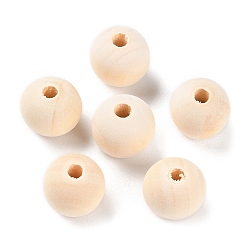 Light Yellow Natural Wood Beads, Undyed, Unfinished Wood, Round, Light Yellow, 15~16x14.5~15mm, Hole: 3.3~4mm