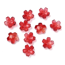 Красный Окрашенные и нагретые стеклянные колпачки для бусин, 5-лепестков цветка, красные, 10.5x11x4.7 мм, отверстие : 1 мм