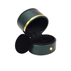 Темно-Зеленый Овальная шкатулка для драгоценностей из искусственной кожи, подарочный футляр для хранения колец на пальцах, с бархатной внутренней частью и съемным ковриком для сережек, для свадьбы, помолвка, темно-зеленый, 6.5x5.5x6 см
