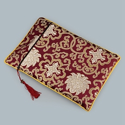 Sienna Floral Print Cloth Scriptures Storage Zipper Pouches, with Tassels, Rectangle, Sienna, 34x24cm