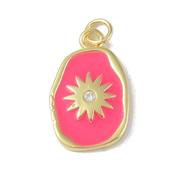 Светло-Вишневый Стойка металлическая латунная микропрофилированная кубическая циркония подвески, с прыжковыми кольцами и эмалью, без кадмия и без свинца, долговечный, реальный 18 k позолоченный, солнце, светло-вишневый, 20.5x13x2.5 мм, отверстие : 2.8 мм