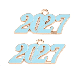 Светло-Синий Подвески из эмали и сплава, число 2027 прелести, золотые, голубой, 18x38x1.5 мм, отверстие : 2.5 мм
