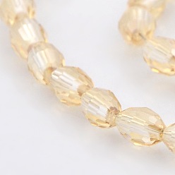 Light Khaki Pearl Luster Plated Glass Faceted Rice Beads Strands, Light Khaki, 6x4mm, Hole: 1mm, about 72pcs/strand, 16 inch