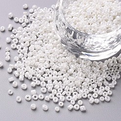 White 12/0 Glass Seed Beads, Opaque Colors Lustered, Round, White, 2mm, Hole: 1mm, about 6666pcs/100g