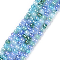 Cornflower Blue Transperant Electroplate Glass Beads Strands, AB Color Plated, Round, Cornflower Blue, 4~4.5mm, Hole: 0.9mm, about 100pcs/strand, 14.96''(38cm)