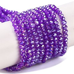 Сине-фиолетовый Запекание гальванических нитей стеклянных бусин, AB цвет, граненые, рондель, синий фиолетовый, 10x8 мм, отверстие : 1 мм, около 63~65 шт / нитка, 18.90'' (48~50 см)